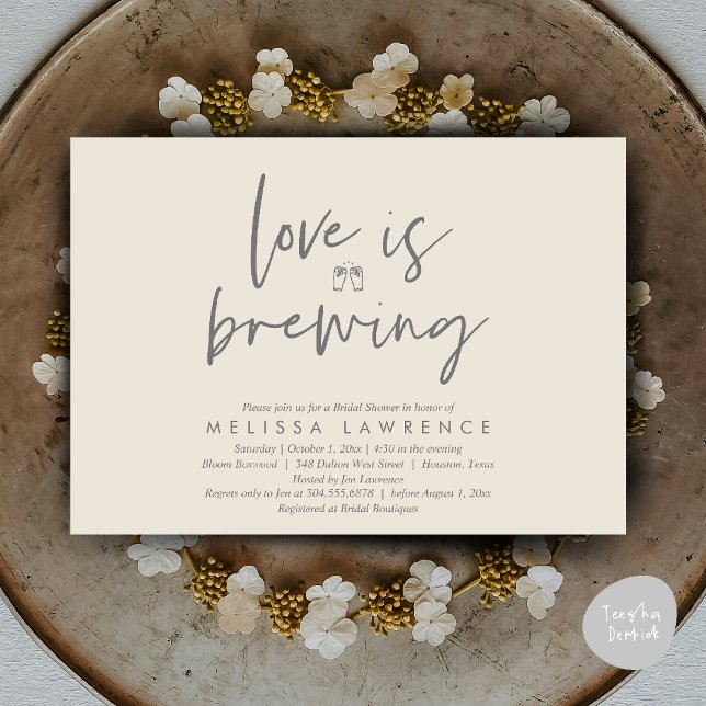 Kärlek brinner, Perfekt Möhippa Beer Party Inbjudningar (Love is brewing, Perfect Bridal Shower Beer Party Invitation Card PDF Cream Grey)