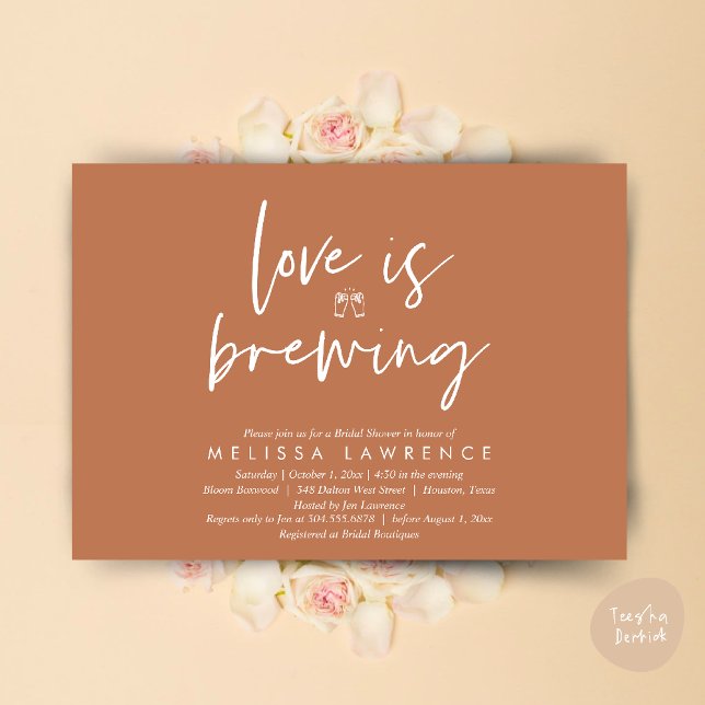 Kärlek brinner, Perfekt Möhippa Beer Party Inbjudningar (Love is brewing, Perfect Bridal Shower Beer Party Invitation Card PDF Copper Brown)