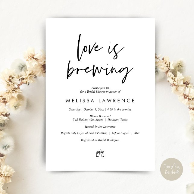 Kärlek brinner, Perfekt Möhippa Beer Party Inbjudningar (Love is brewing, Perfect Bridal Shower Beer Party Invitation Card PDF Black White)