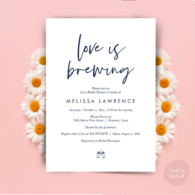 Kärlek brinner, Perfekt Möhippa Beer Party Inbjudningar (Love is brewing, Perfect Bridal Shower Beer Party Invitation Card PDF Navy Blue)