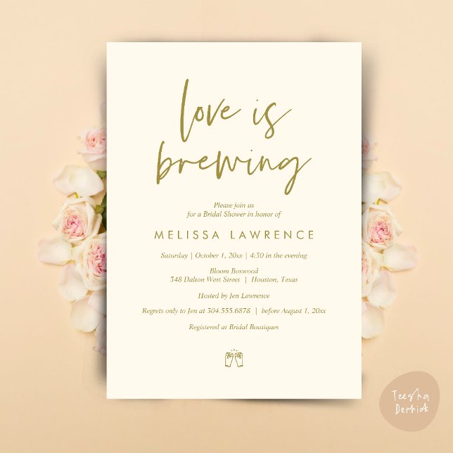 Kärlek brinner, Perfekt Möhippa Beer Party Inbjudningar (Love is brewing, Perfect Bridal Shower Beer Party Invitation Card PDF Yellow Gold)