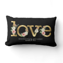 Kärlek Bröllop Akvarell Blommig Svart Guld Namn