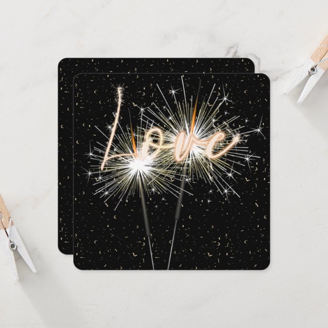 Kärlek Bröllop-miniatyrdiagram på svart Inbjudningar (Fram/Back In Situ)