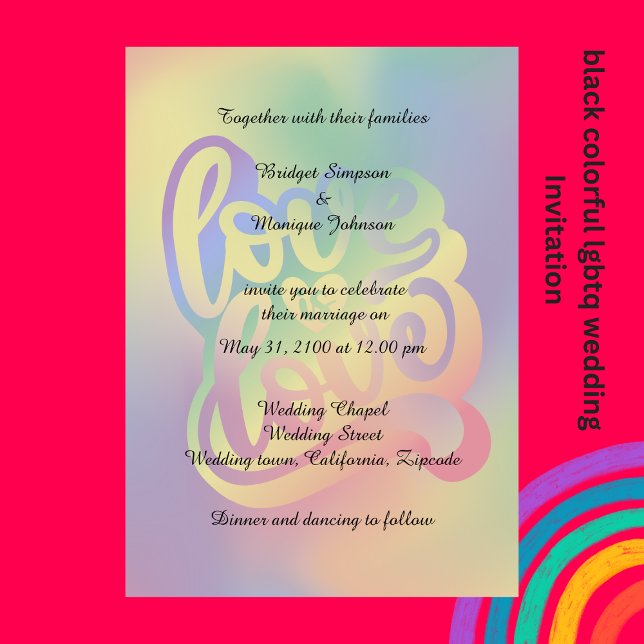 kärlek bröllopsinbjudan till färgfull elegant lgbt inbjudningar (colorful elegant lgbtq love Wedding Invitation by wedding Hobinishop)