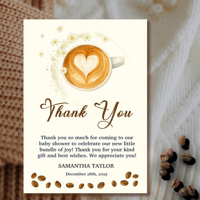 Kärlek brygger Baby Shower Tacksamhets vagga Tack Kort (Love is Brewing Baby Shower Thank You Crad #zazzlemade #thankyoucard #babyisbrewing #coffeeanddaisy)