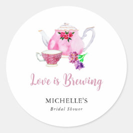 Kärlek brygger Bröllopsdusch Te-fest  Runt Klistermärke