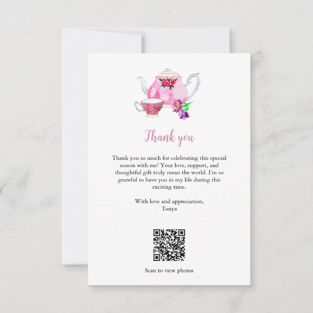 Kärlek brygger bröllopsdusch tepartaj QR-kod Tack Kort (Framsida)