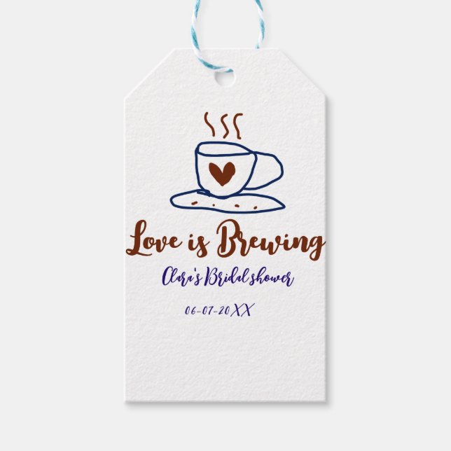 Kärlek brygger brun blå bröllopsdusch lägg till na presentetikett (Framsidan)