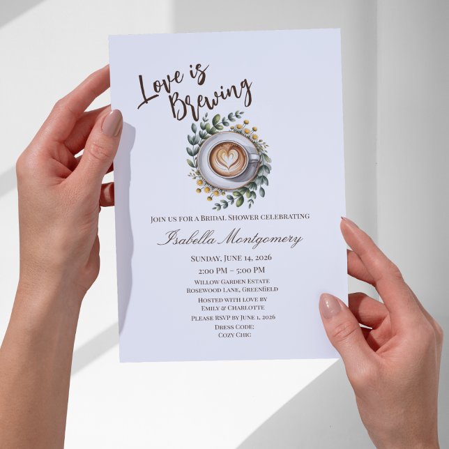 Kärlek brygger Espresso Blommig Bröllopsfest Inbjudningar (Love Is Brewing Espresso Floral Bridal Shower Invitations)