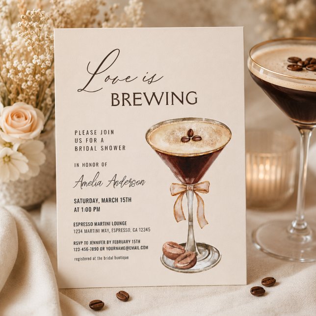 Kärlek brygger Espresso Martini Bröllopsdusch Inbjudningar (Skapare uppladdad)