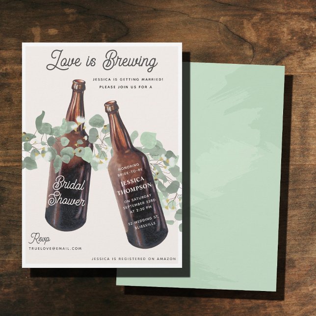 Kärlek brygger grönsaklig ölsmidagsfest inbjudningar (Love is Brewing Greenery Beer Bridal Shower Invitation)