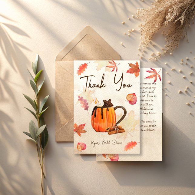 Kärlek brygger höstpumpate bröllopsdusch tack kort (Love is brewing fall coffee pumpkin tea party bridal shower thank you cards)