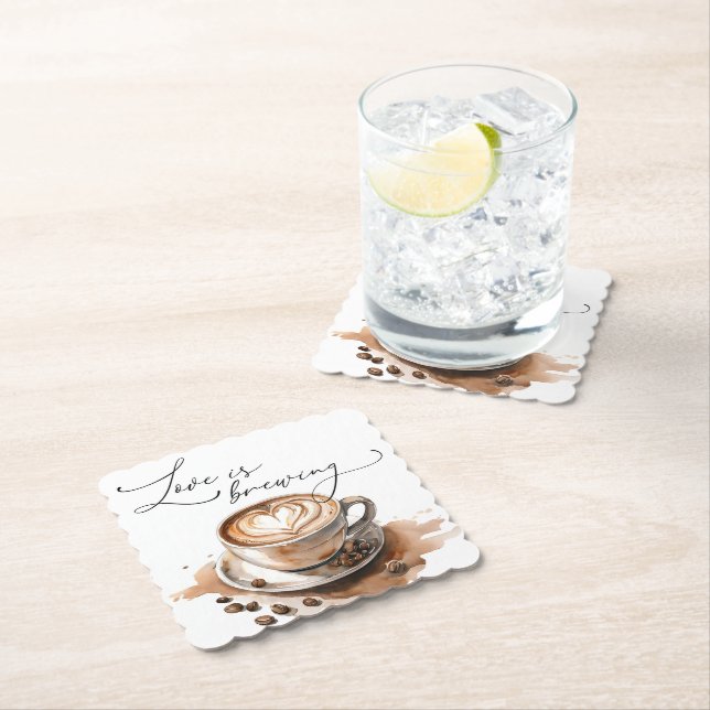 Kärlek brygger kaffe bröllopsfest underlägg papper (Insitu)