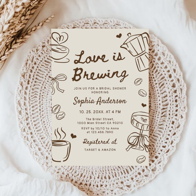 Kärlek brygger kaffe Handritad bröllopsdusch Inbjudningar (Skapare uppladdad)