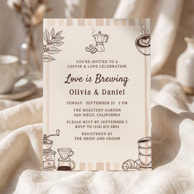 Kärlek brygger kaffe Moka Pot Bröllopsdusch Inbjudningar (Love is Brewing Coffee Moka Pot Bridal Shower Invitation)