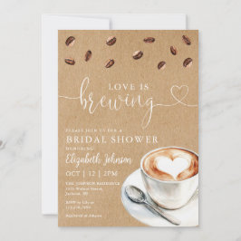 Kärlek brygger kaffe Rustic Kraft Bröllopsdusch Inbjudningar