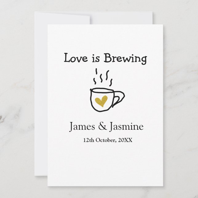 Kärlek brygger kaffemug guld hjärta parnamn  inbjudningar (Framsida)