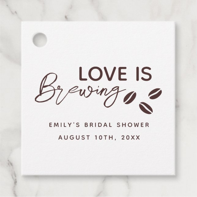Kärlek brygger kaffetema bröllopsdusch gåvor etiketter (Framsida)