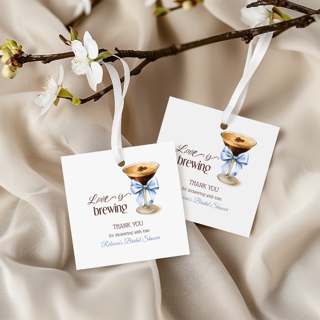 Kärlek bryggs Blue Bow Coffee Bröllopsdusch Gåvor Etiketter (Skapare uppladdad)