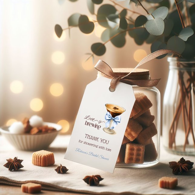 Kärlek bryggs Blue Bow Coffee Bröllopsdusch Presentetikett (Skapare uppladdad)