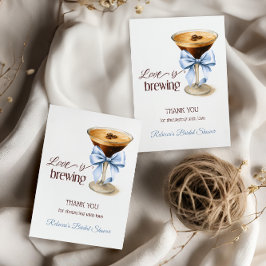 Kärlek bryggs Blue Bow Coffee Bröllopsdusch Tack Kort
