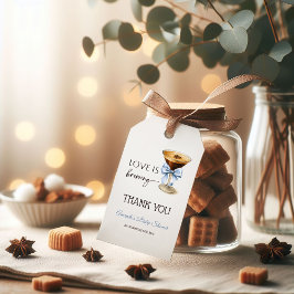 Kärlek bryggs Blue Coquette Bow Bröllopsdusch Presentetikett