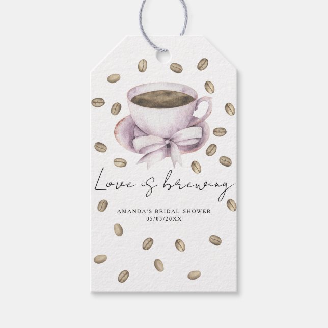 Kärlek bryggs Bow Coffee Bröllopsdusch Presentetikett (Framsidan)