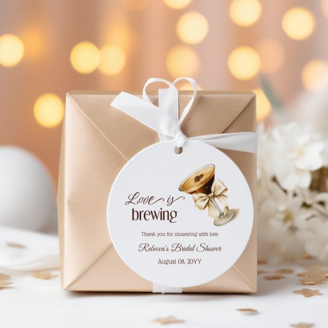 Kärlek bryggs Bow Espresso Martini Bröllopsdusch Gåvor Etiketter (Skapare uppladdad)