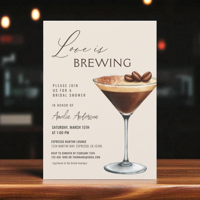 Kärlek bryggs Bröllopsdusch Espresso Martini Inbjudningar (Skapare uppladdad)