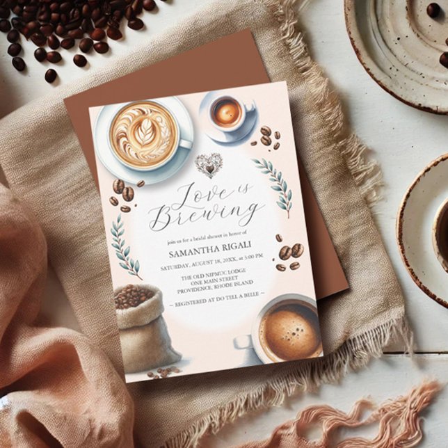 Kärlek bryggs Bröllopsdusch Kaffe Inbjudningar (Bridal shower invitations love is brewing coffee theme by Do Tell A Belle)