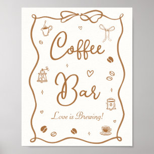 Kärlek bryggs Bröllopsdusch Kaffebar Poster