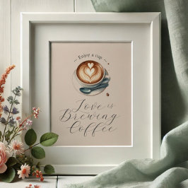 Kärlek bryggs Bröllopsdusch Kaffebar Poster