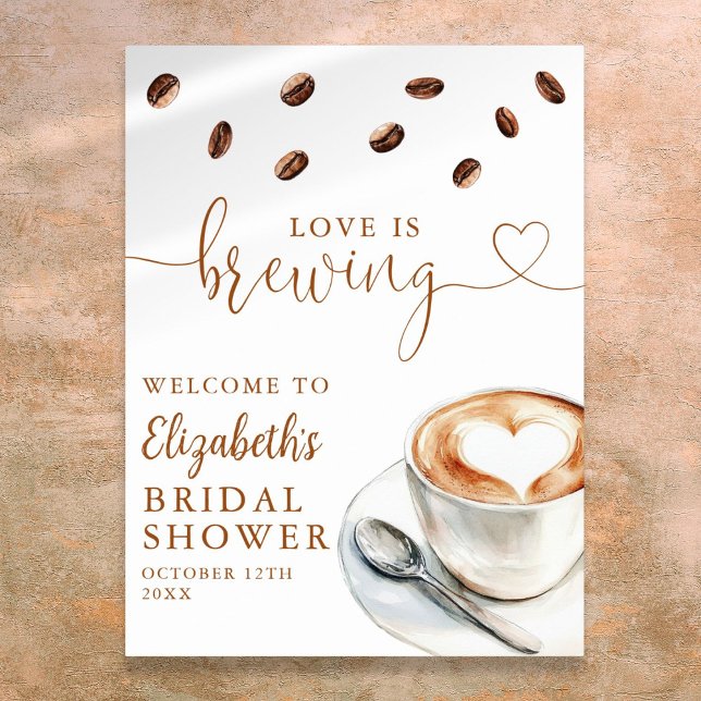 Kärlek bryggs bröllopsfest välkomstskylt poster (Love Is Brewing Bridal Shower Welcome Sign)