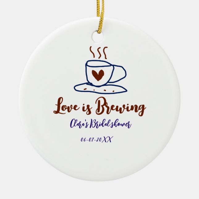 Kärlek bryggs brun blå bröllopsdusch lägg till nam julgransprydnad keramik (Framsidan)