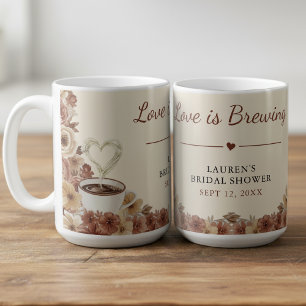 Kärlek bryggs Brun Blommig Hjärtbröllopsdusch Kaffemugg