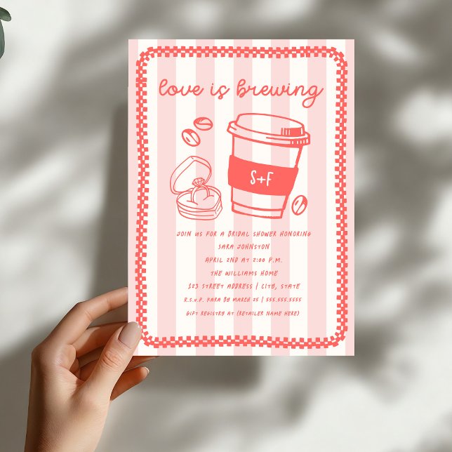 Kärlek bryggs Doodle Rosa Bröllopsdusch Inbjudningar (Skapare uppladdad)