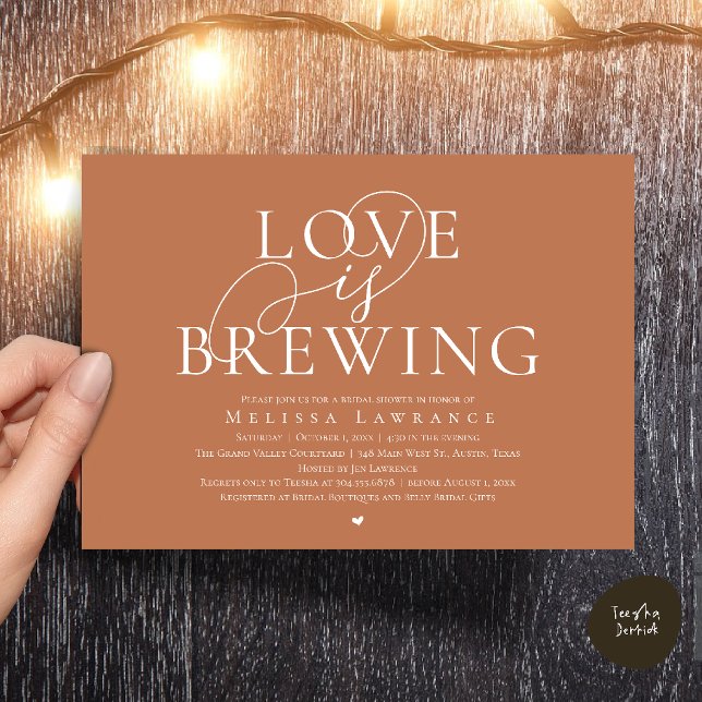 Kärlek bryggs Elegant Bröllopsdusch för bruden Inbjudningar (Love Is Brewing Elegant Script Bridal Shower Invitation Card Beer Wine Bar in Terracotta Copper )