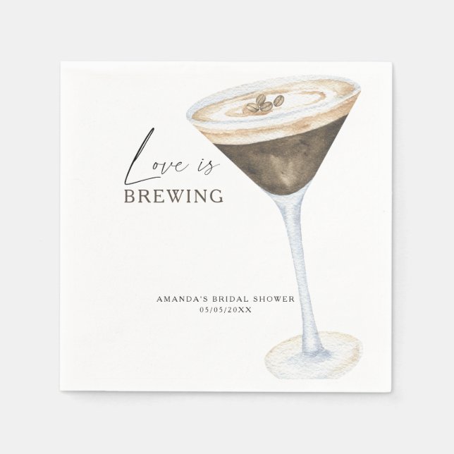 Kärlek bryggs Espresso Martini Bröllopsdusch Pappersservett (Framsidan)