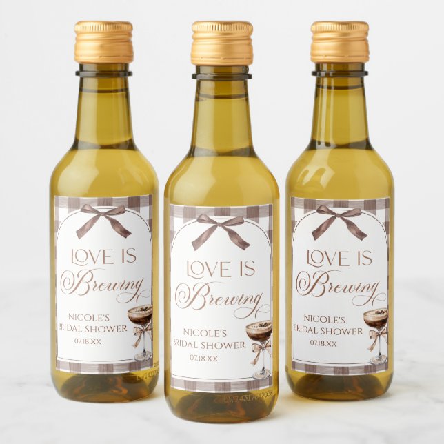Kärlek bryggs Expresso Martini Bow Bröllopsdusch Vinetikett (Flaskor)