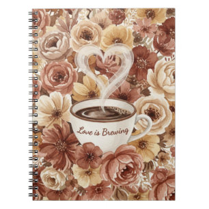 Kärlek bryggs Floral kaffe hjärta bröllopsfest Anteckningsbok