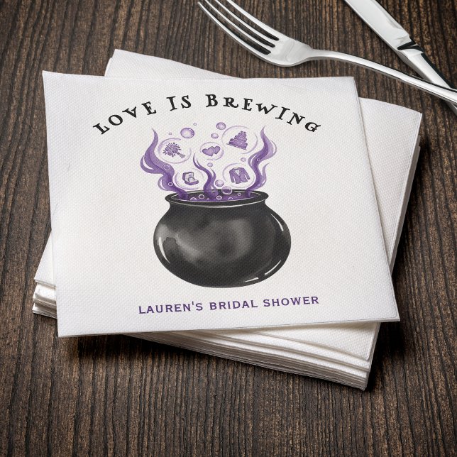 Kärlek bryggs Halloween Bröllopsdusch för bruden Pappersservett (Love is Brewing Cauldron Halloween Bridal Shower Napkins
)