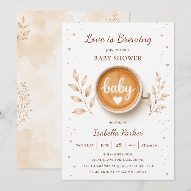 Kärlek bryggs kaffe baby shower inbjudningar (Fram/baksida)