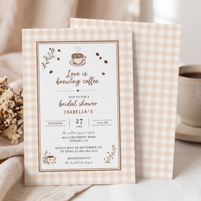 Kärlek bryggs kaffe Boho Beige Anpassad Inbjudningar (Love Is Brewing Coffee Boho Beige Custom Invitation)