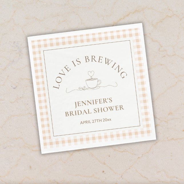 Kärlek bryggs kaffe Gingham Baby Shower Pappersservett (Skapare uppladdad)