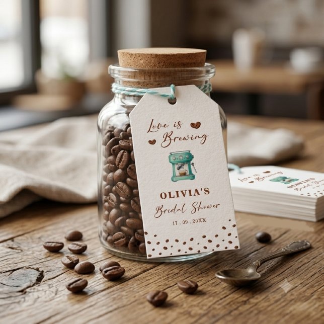 Kärlek bryggs kaffebryllupsgåva presentetikett (Skapare uppladdad)