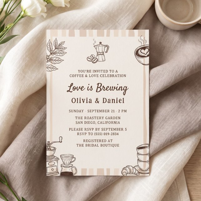 Kärlek bryggs kaffemoka bröllopsdusch inbjudningar (Love is Brewing Coffee Moka Pot Bridal Shower Invitation)