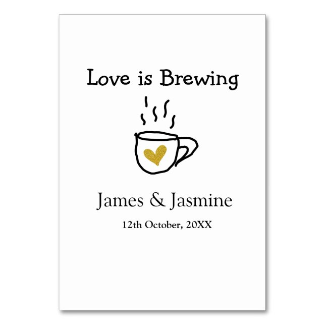 Kärlek bryggs kaffemugg guld hjärta parnamn  bordsnummer (Framsidan)