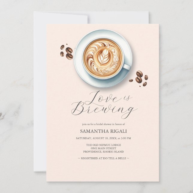 Kärlek bryggs - Kaffet tematiska bröllopsdusch-inb Inbjudningar (Framsida)