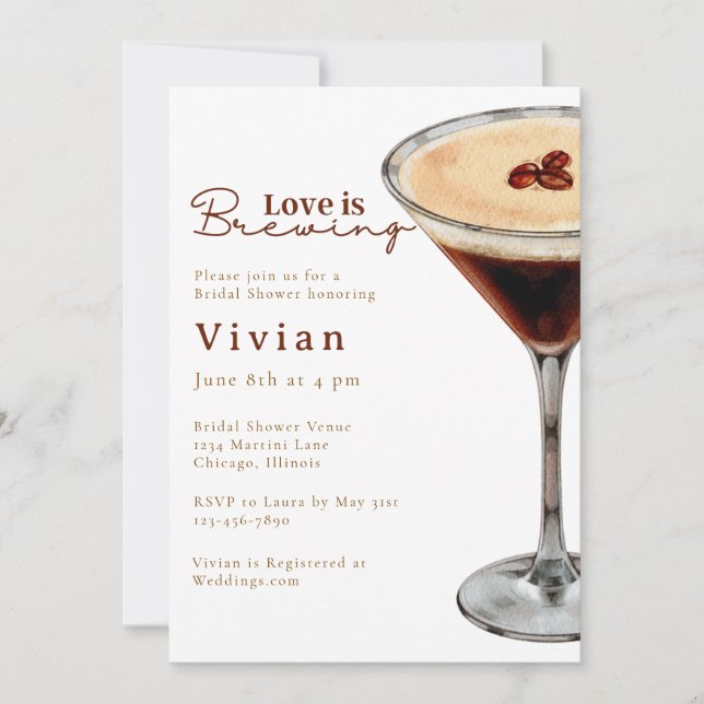 Kärlek bryggs Martini Bröllopsdusch inbjudan (Framsida)