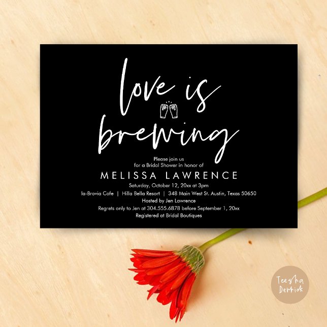 Kärlek bryggs, Ölfest Bröllopsfest Inbjudningar (Love is brewing, Beer Party Bridal Shower Invitation Card, PDF, in classy black)